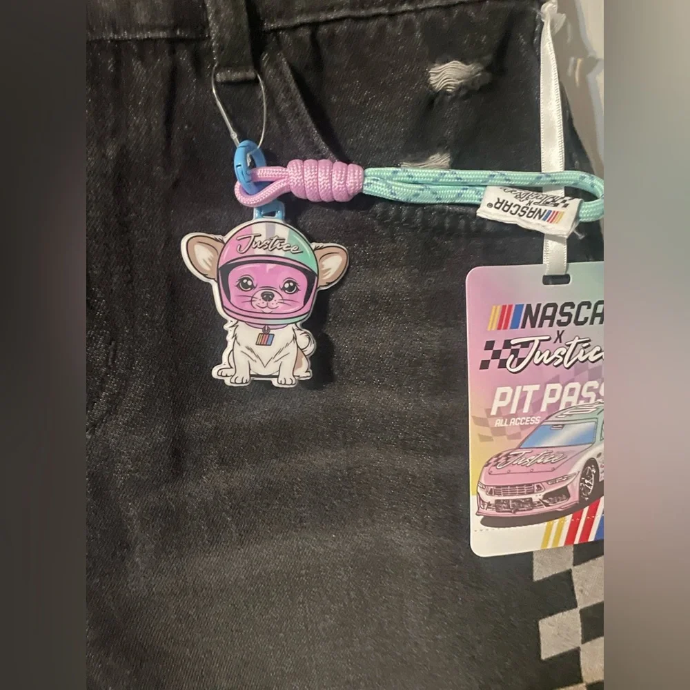 Justice x NASCAR Girls Black Denim Shorts Size 14 NWT‎ Keychain Included